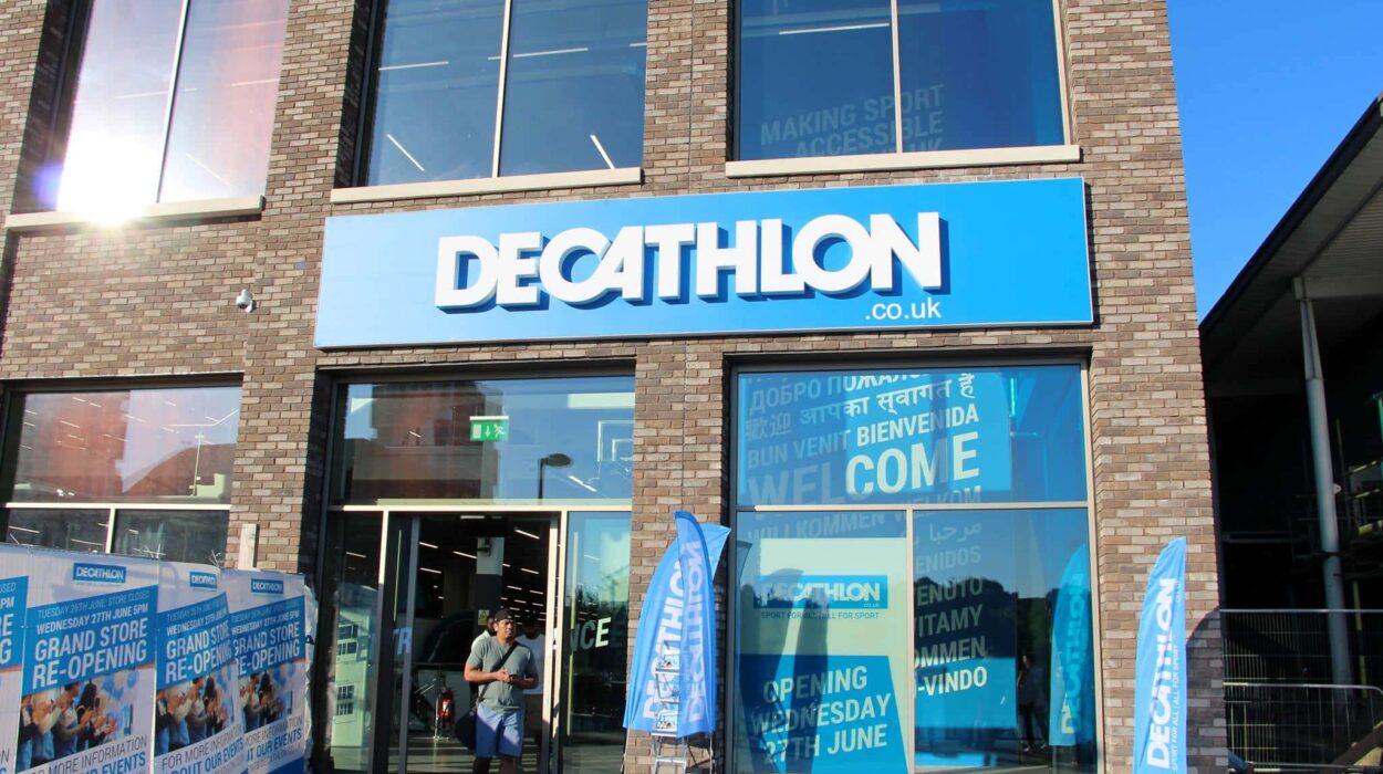 View of the entrance to a Décathlon store in UK