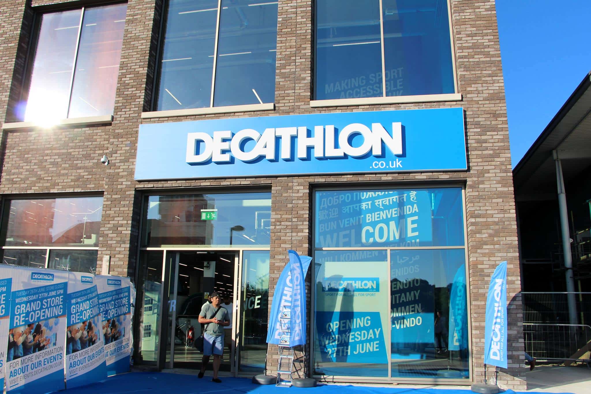 View of the entrance to a Décathlon store in UK